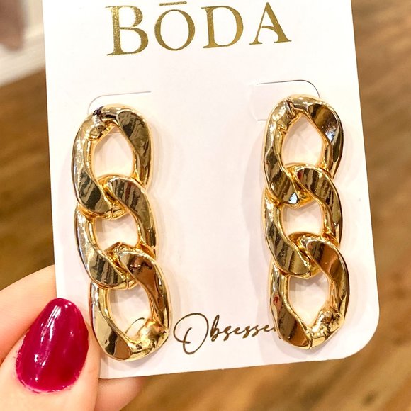 18k Gold Plated Link Drop Earrings - Picture 2 of 2